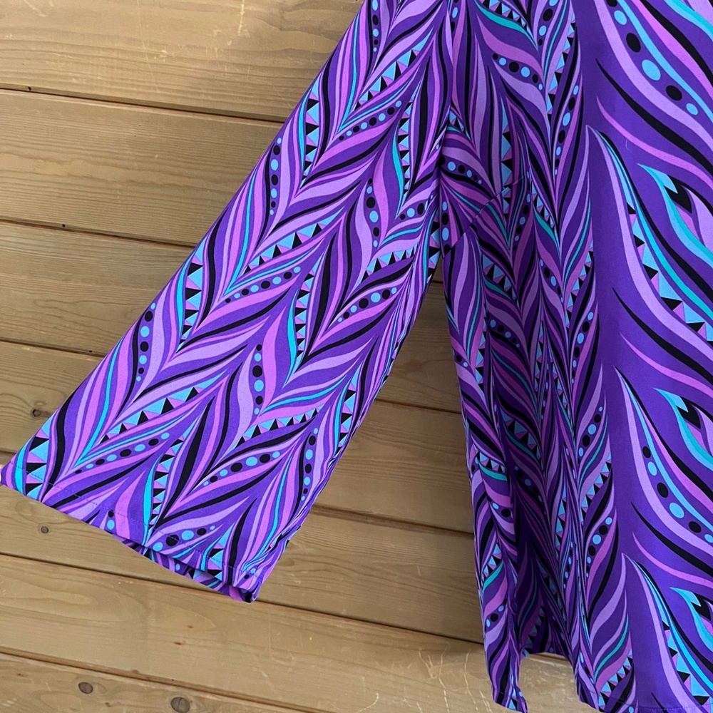 Bob Mackie Wearable Art Purple Teal Abstract Geometric Long Sleeve Tunic Top L - Picture 4 of 11